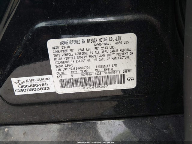 45163333 :رقم المزاد ، JN1EV7AP2JM590744 vin ، 2018 Infiniti Q50 3.0t Luxe مزاد بيع