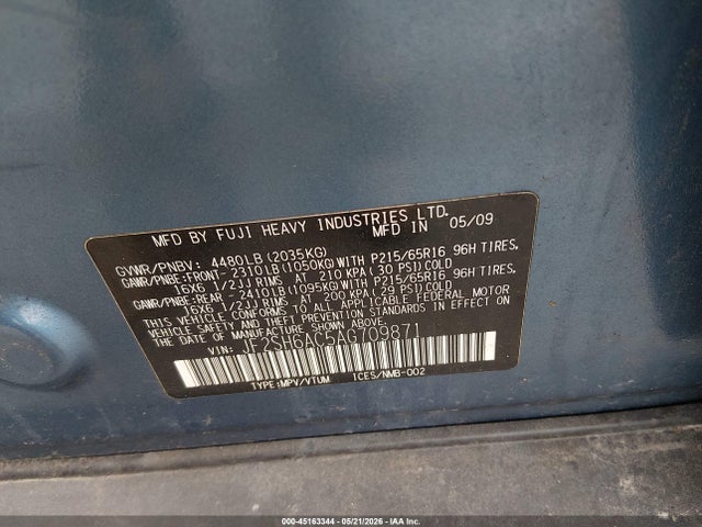 2010 Subaru Forester 2.5x მანქანა იყიდება აუქციონზე, vin: JF2SH6AC5AG709871, აუქციონის ნომერი: 45163344