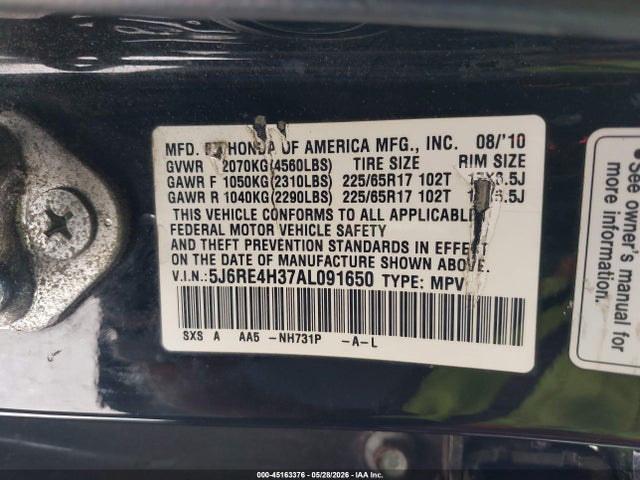 Продажа на аукционе авто 2010 Honda Cr-v Lx, vin: 5J6RE4H37AL091650, номер лота: 45163376