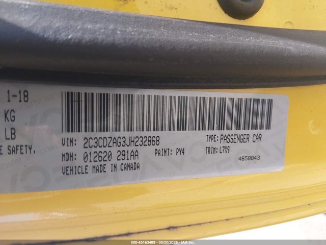 Продаж на аукціоні авто 2018 Dodge Challenger Sxt, vin: 2C3CDZAG3JH232868, номер лоту: 45163409