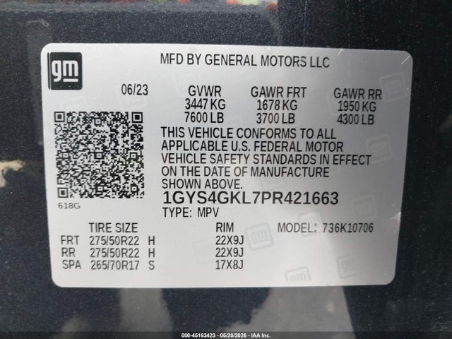 2023 Cadillac Escalade 4wd Sport Platinum მანქანა იყიდება აუქციონზე, vin: 1GYS4GKL7PR421663, აუქციონის ნომერი: 45163423