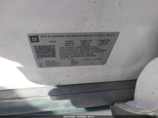 Aukcja sprzedaży 2018 Chevrolet Trax Ls, vin: 3GNCJKSBXJL356861, numer aukcji: 45163424