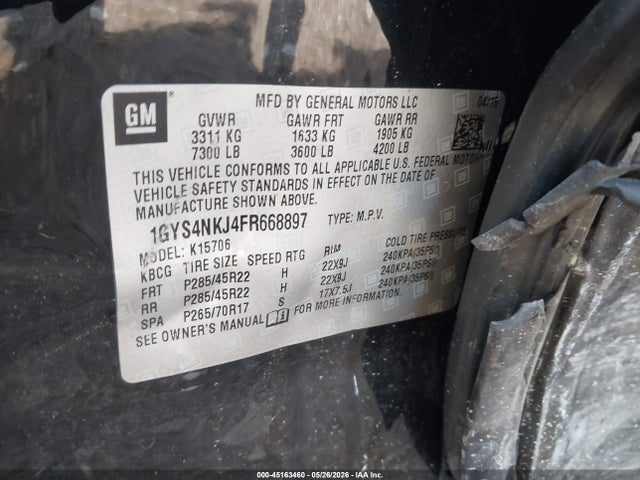 45163460 :رقم المزاد ، 1GYS4NKJ4FR668897 vin ، 2015 Cadillac Escalade Premium مزاد بيع