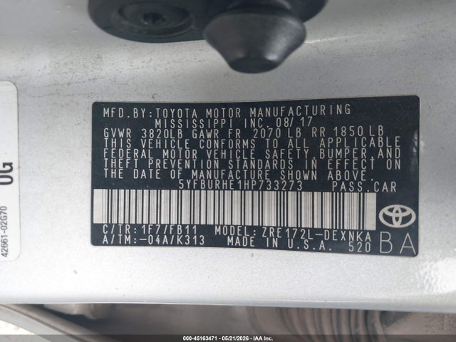 Aukcja sprzedaży 2017 Toyota Corolla Le, vin: 5YFBURHE1HP733273, numer aukcji: 45163471