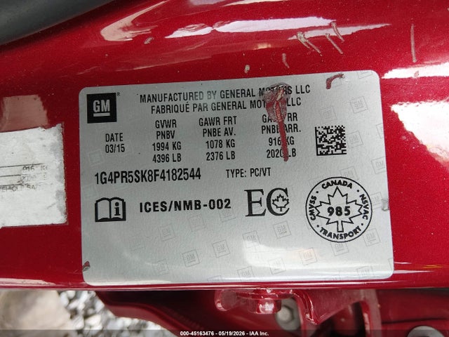 Aukcja sprzedaży 2015 Buick Verano Convenience Group, vin: 1G4PR5SK8F4182544, numer aukcji: 45163476