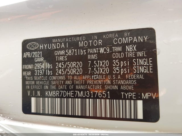 Aukcja sprzedaży 2021 Hyundai Palisade Calligraphy, vin: KM8R7DHE7MU317651, numer aukcji: 45163479