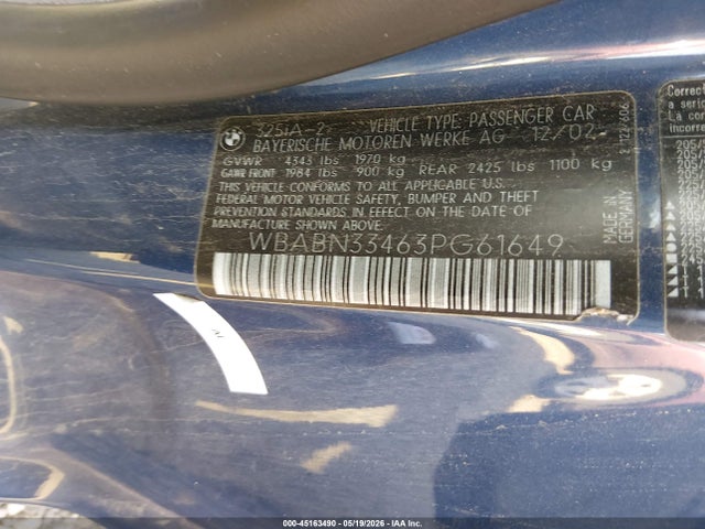 Продаж на аукціоні авто 2003 Bmw 325ci, vin: WBABN33463PG61649, номер лоту: 45163490