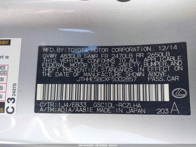 Lexus RC 350 2015 JTHHE5BCXF5002857 Image 9