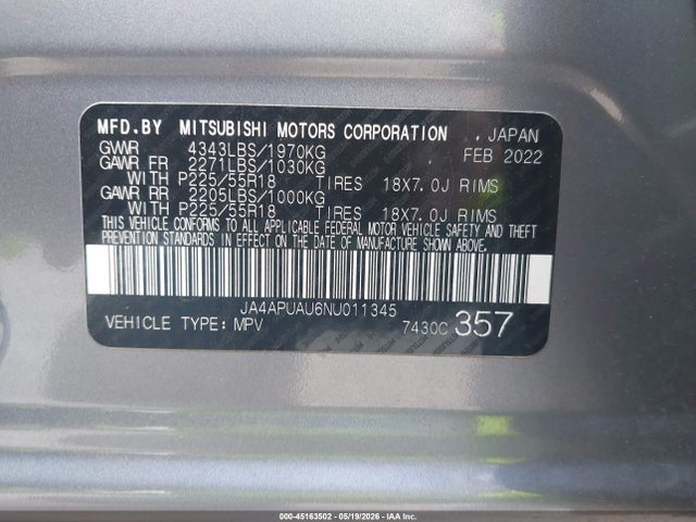 Продаж на аукціоні авто 2022 Mitsubishi Outlander Sport 2.0 Le 2wd, vin: JA4APUAU6NU011345, номер лоту: 45163502