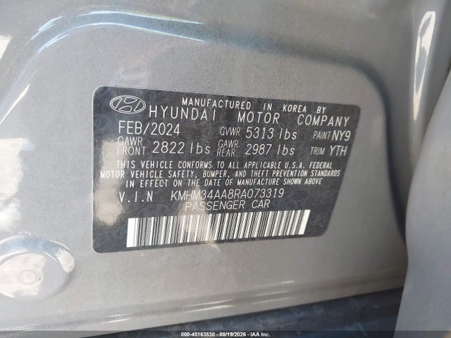 Aukcja sprzedaży 2024 Hyundai Ioniq 6 Sel, vin: KMHM34AA8RA073319, numer aukcji: 45163530