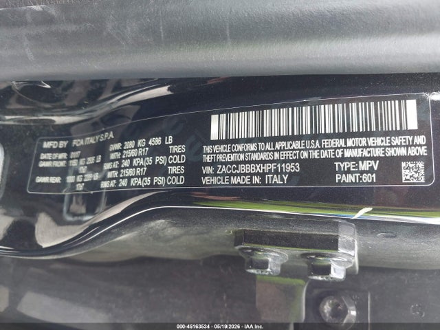 Aukcja sprzedaży 2017 Jeep Renegade Latitude 4x4, vin: ZACCJBBBXHPF11953, numer aukcji: 45163534