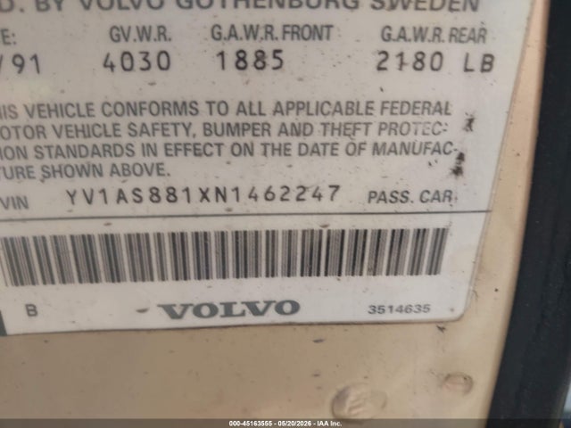 Продажа на аукционе авто 1992 Volvo 240 Gl, vin: YV1AS881XN1462247, номер лота: 45163555