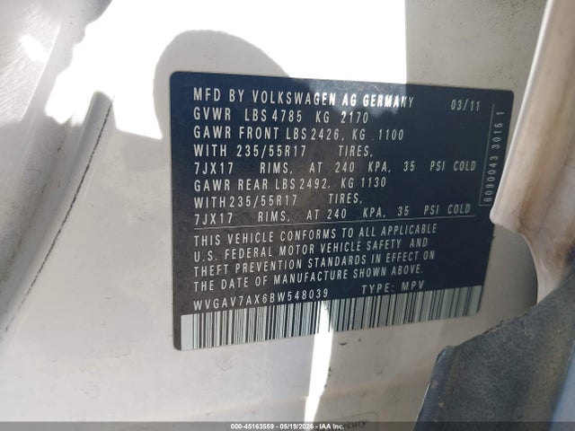 Aukcja sprzedaży 2011 Volkswagen Tiguan Se, vin: WVGAV7AX6BW548039, numer aukcji: 45163559