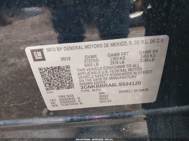 45163569 :رقم المزاد ، 3GNKBBRA6LS534120 vin ، 2020 Chevrolet Blazer Fwd 1lt مزاد بيع