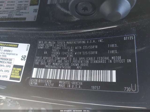 45163578 :رقم المزاد ، 7MUDAABG2SV145996 vin ، 2025 Toyota Corolla Cross Xle مزاد بيع