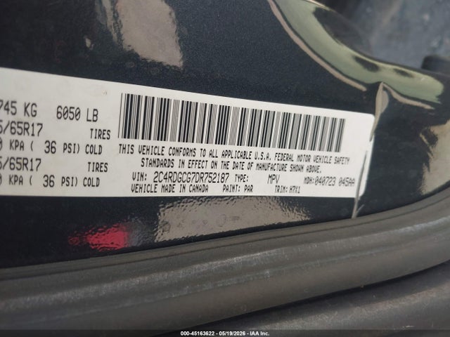 Aukcja sprzedaży 2013 Dodge Grand Caravan Sxt, vin: 2C4RDGCG7DR752187, numer aukcji: 45163622