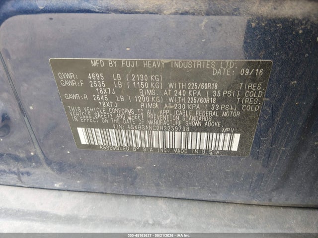 Aukcja sprzedaży 2017 Subaru Outback 2.5i Limited, vin: 4S4BSANC2H3259798, numer aukcji: 45163627