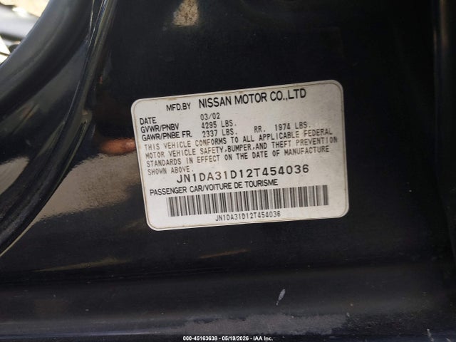 2002 Nissan Maxima Se მანქანა იყიდება აუქციონზე, vin: JN1DA31D12T454036, აუქციონის ნომერი: 45163638