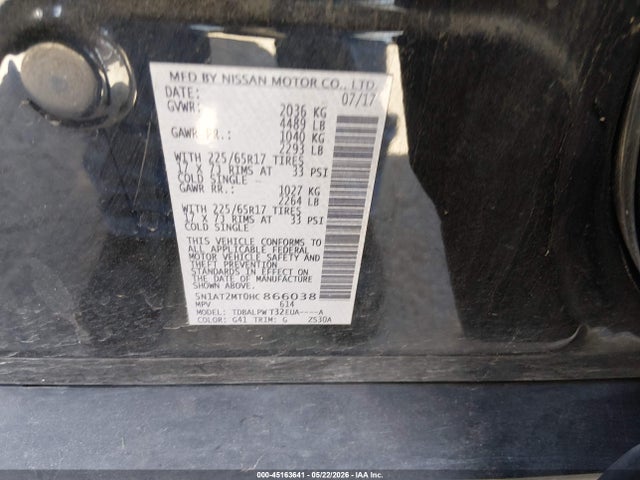 Продажа на аукционе авто 2017 Nissan Rogue S, vin: 5N1AT2MT0HC866038, номер лота: 45163641
