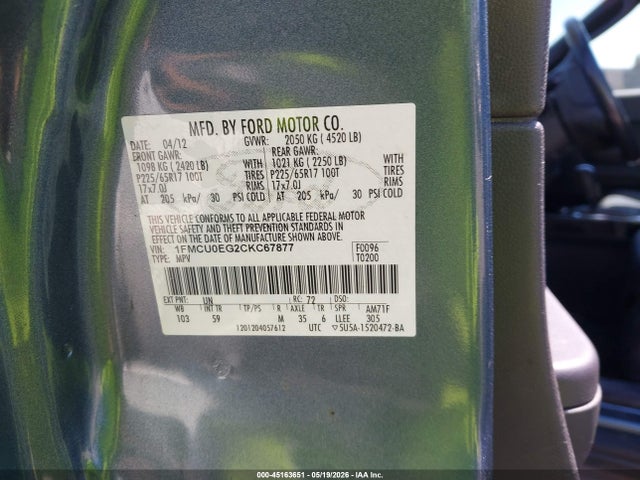 Aukcja sprzedaży 2012 Ford Escape Limited, vin: 1FMCU0EG2CKC67877, numer aukcji: 45163651
