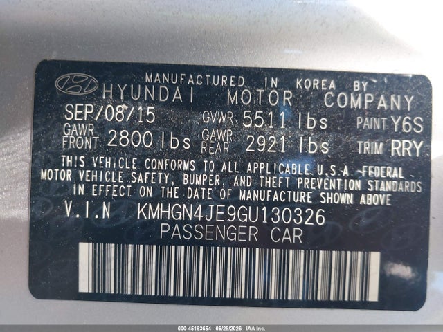 Продажа на аукционе авто 2016 Hyundai Genesis 3.8, vin: KMHGN4JE9GU130326, номер лота: 45163654