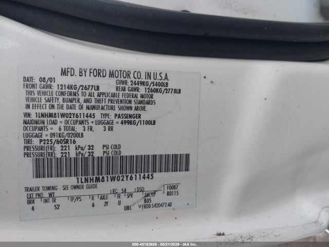 Продаж на аукціоні авто 2002 Lincoln Town Car Executive, vin: 1LNHM81W02Y611445, номер лоту: 45163689