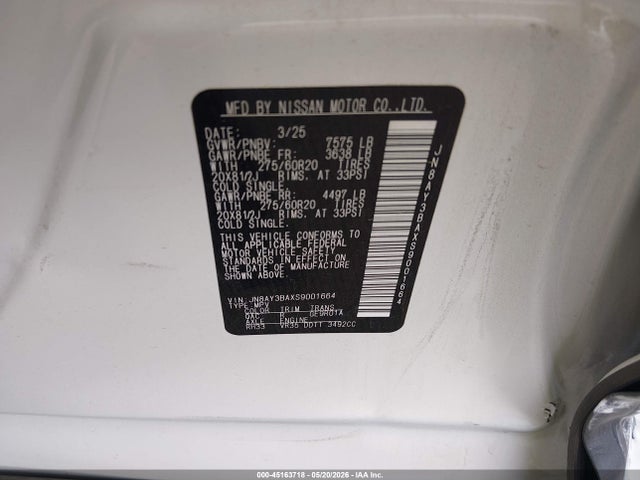 Aukcja sprzedaży 2025 Nissan Armada Sl 2wd, vin: JN8AY3BAXS9001664, numer aukcji: 45163718