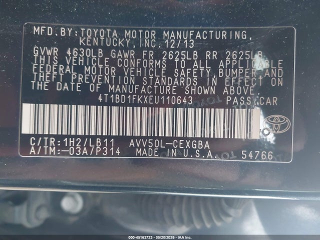 Продажа на аукционе авто 2014 Toyota Camry Hybrid Xle, vin: 4T1BD1FKXEU110643, номер лота: 45163723