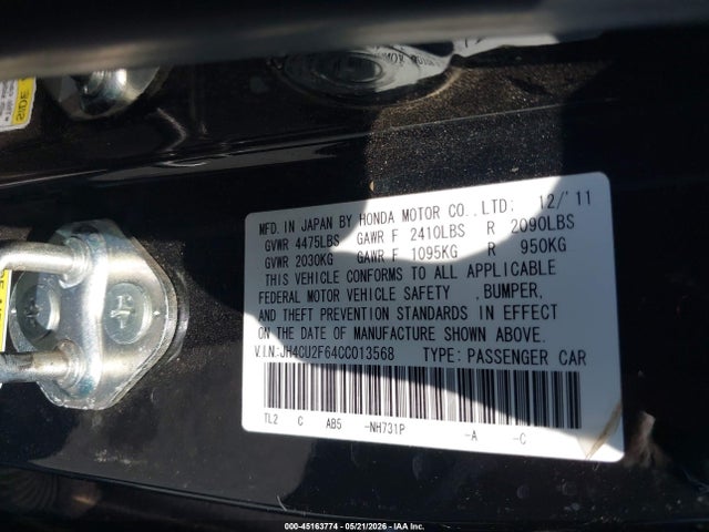 45163774 :رقم المزاد ، JH4CU2F64CC013568 vin ، 2012 Acura Tsx 2.4 مزاد بيع