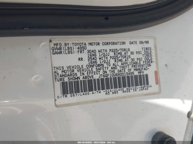 Auction sale of the 1999 Lexus Rx 300, vin: JT6GF10U6X0015495, lot number: 45163823