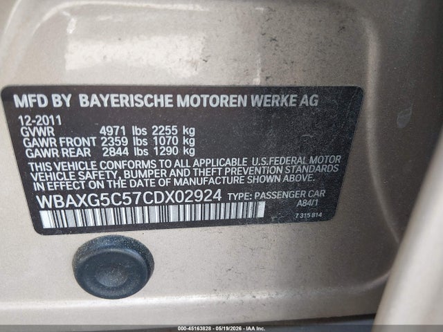2012 Bmw 528i მანქანა იყიდება აუქციონზე, vin: WBAXG5C57CDX02924, აუქციონის ნომერი: 45163828