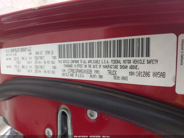 Продаж на аукціоні авто 2010 Dodge Ram 1500 St, vin: 1D7RB1GP0AS141639, номер лоту: 45163834