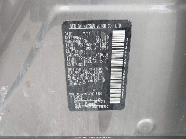 Продаж на аукціоні авто 2012 Infiniti Qx56, vin: JN8AZ2NE3C9015395, номер лоту: 45163837