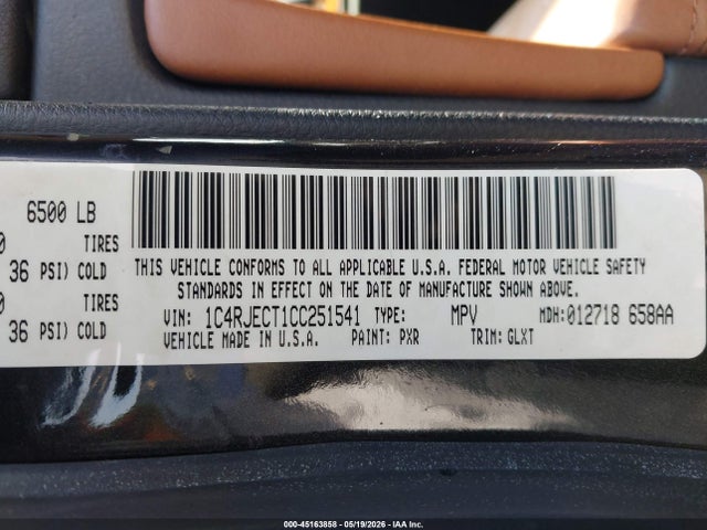 Aukcja sprzedaży 2012 Jeep Grand Cherokee Overland, vin: 1C4RJECT1CC251541, numer aukcji: 45163858