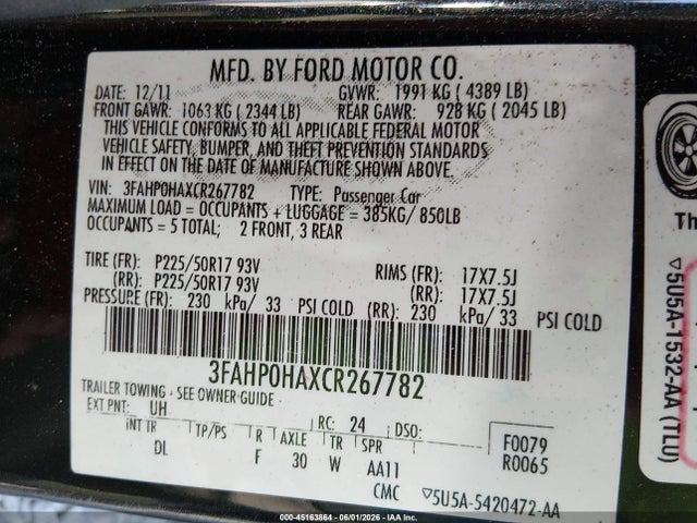 Продаж на аукціоні авто 2012 Ford Fusion Se, vin: 3FAHP0HAXCR267782, номер лоту: 45163864