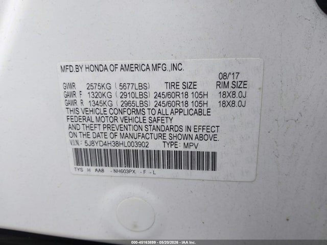 Продажа на аукционе авто 2017 Acura Mdx, vin: 5J8YD4H38HL003902, номер лота: 45163899