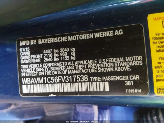Aukcja sprzedaży 2015 Bmw X1 Sdrive28i, vin: WBAVM1C56FV317538, numer aukcji: 45163916