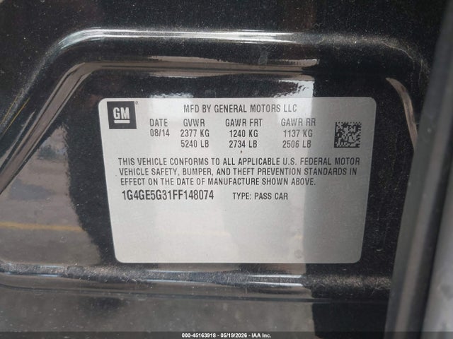 45163918 :رقم المزاد ، 1G4GE5G31FF148074 vin ، 2015 Buick Lacrosse Premium I مزاد بيع
