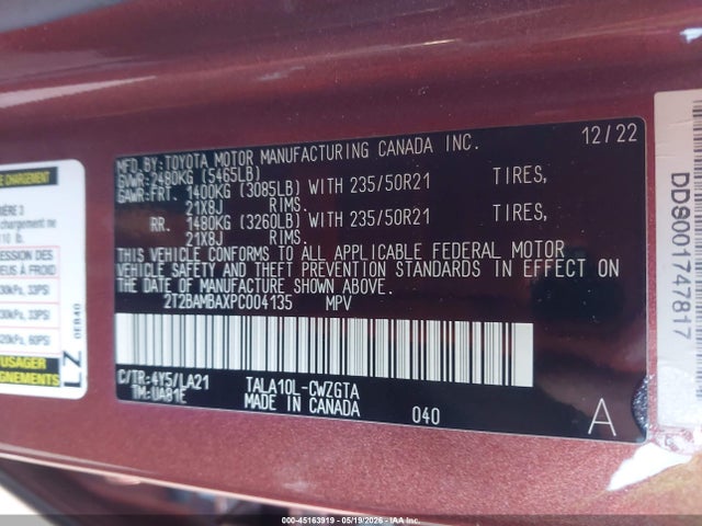 Aukcja sprzedaży 2023 Lexus Rx 350 Luxury, vin: 2T2BAMBAXPC004135, numer aukcji: 45163919