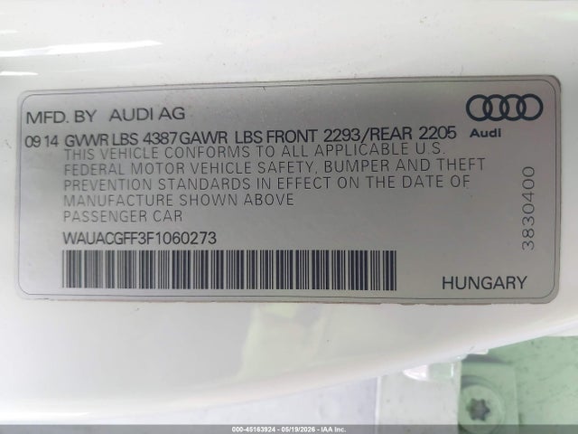 Продажа на аукционе авто 2015 Audi A3 1.8t Premium, vin: WAUACGFF3F1060273, номер лота: 45163924