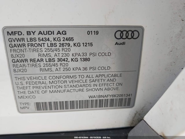 WA1BNAFY6K2051341 Audi Q5 45 Premium