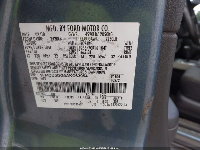 Aukcja sprzedaży 2010 Ford Escape Xlt, vin: 1FMCU0DG9AKC63954, numer aukcji: 45163948