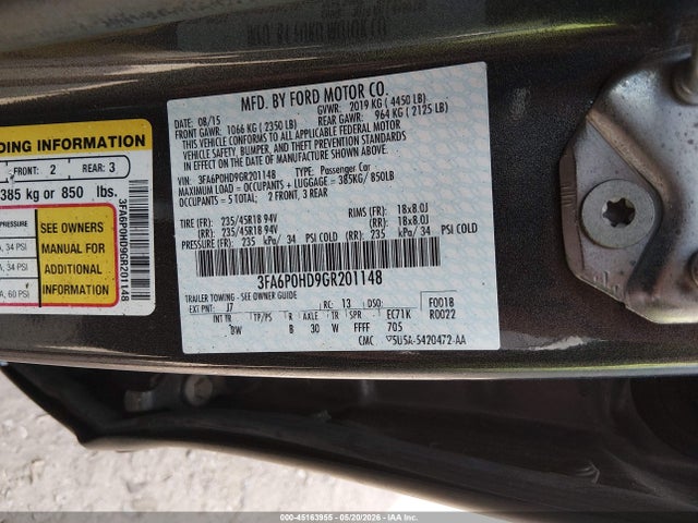 Aukcja sprzedaży 2016 Ford Fusion Se, vin: 3FA6P0HD9GR201148, numer aukcji: 45163955