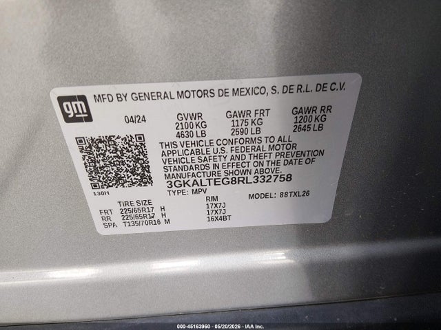 Aukcja sprzedaży 2024 Gmc Terrain Awd Sle, vin: 3GKALTEG8RL332758, numer aukcji: 45163960