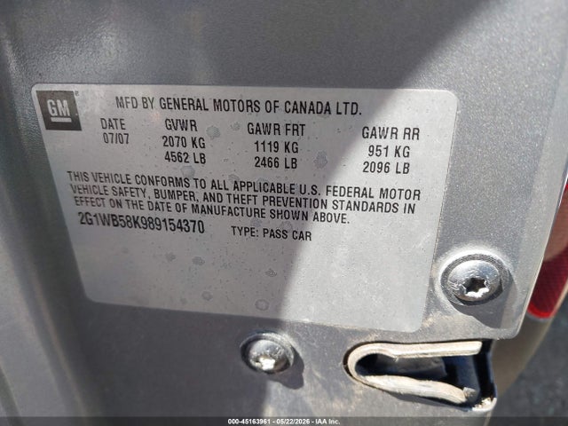 Продажа на аукционе авто 2008 Chevrolet Impala Ls, vin: 2G1WB58K989154370, номер лота: 45163961