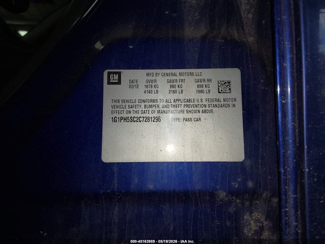 Aukcja sprzedaży 2012 Chevrolet Cruze Ltz, vin: 1G1PH5SC2C7281296, numer aukcji: 45163989