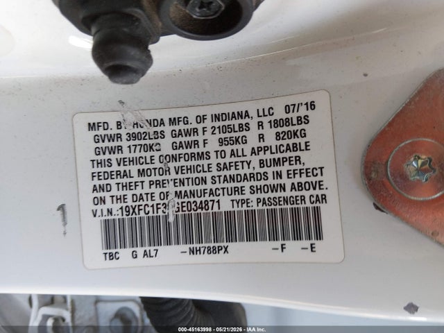 Honda Civic Ex-t 2016 19XFC1F30GE034871 Image 9
