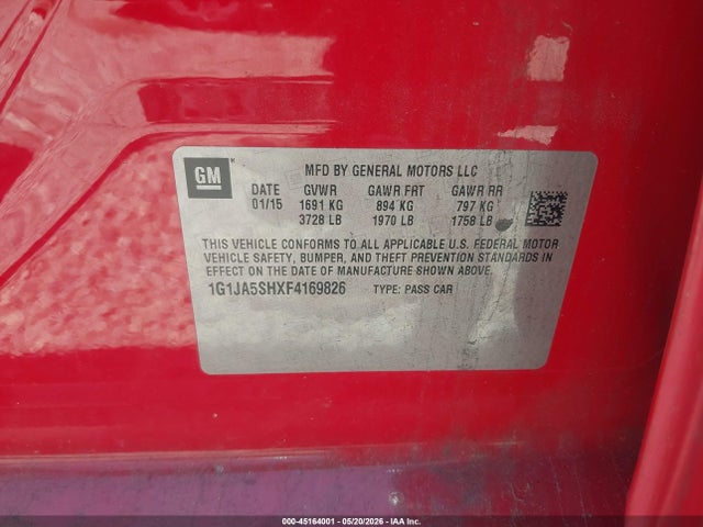 1G1JA5SHXF4169826 Chevrolet Sonic Ls Auto