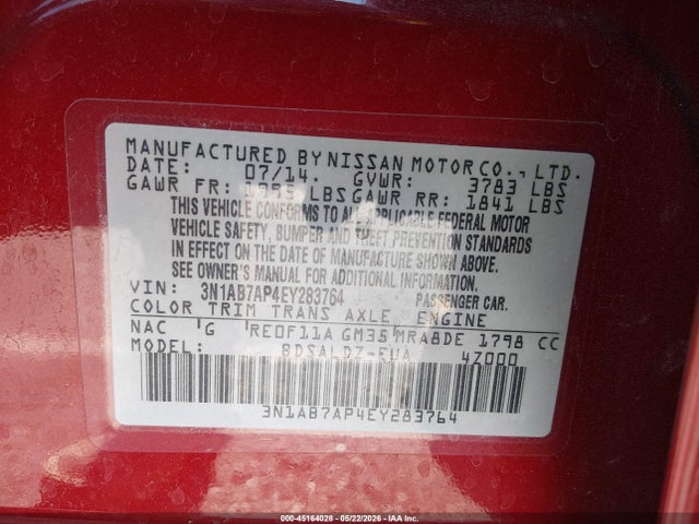 Aukcja sprzedaży 2014 Nissan Sentra Sv, vin: 3N1AB7AP4EY283764, numer aukcji: 45164028