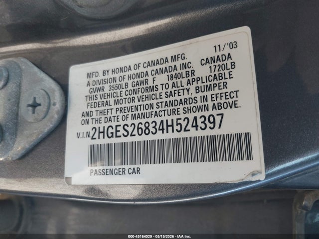 Продажа на аукционе авто 2004 Honda Civic Ex, vin: 2HGES26834H524397, номер лота: 45164029